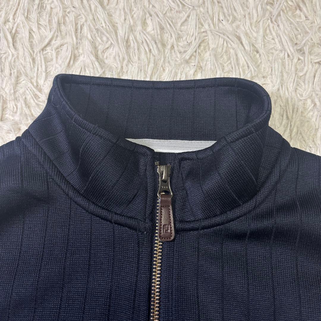 ◎極美品 FOOTJOY ゴルフ ニット ジップアップ レザー使い ロゴ刺繍L