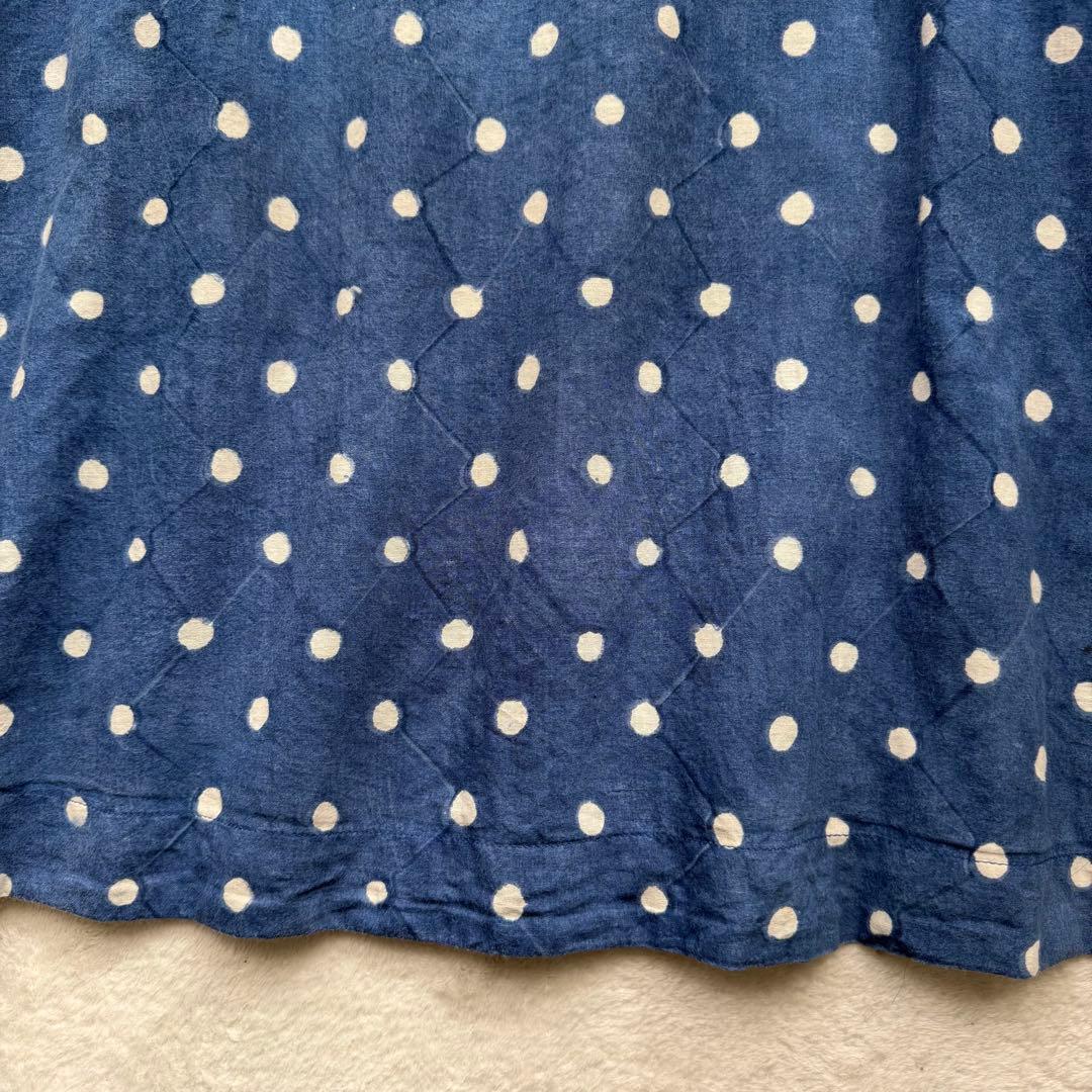 45R インディゴ染め ドット コットンギャザー チュニック ブラウス トップス