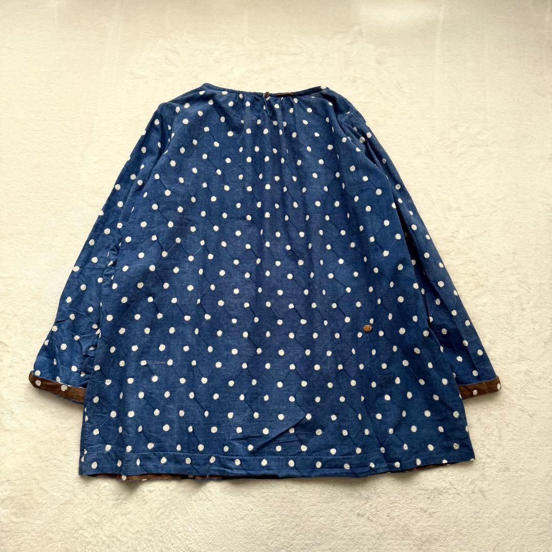45R インディゴ染め ドット コットンギャザー チュニック ブラウス トップス