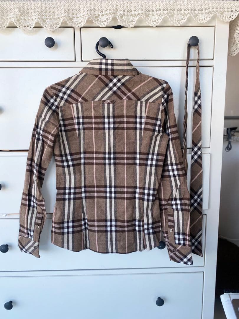 バーバリー ブルーレーベル ネクタイ付　チェック柄長袖シャツ 36