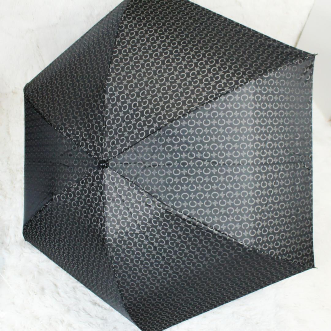 極美品 セリーヌ 折りたたみ傘 雨傘 Cトリオンフ 総柄 ブラック CELINE