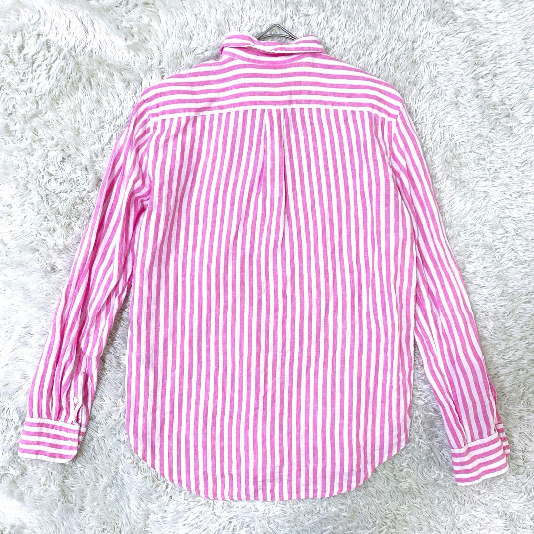 【美品 近年】ポロラルフローレン ストライプシャツ ポニー刺繍 リネンM