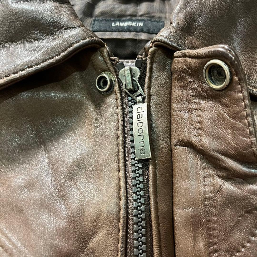 claiborne 本革 短丈 レザージャケット ブラウン 古着 ラムスキン