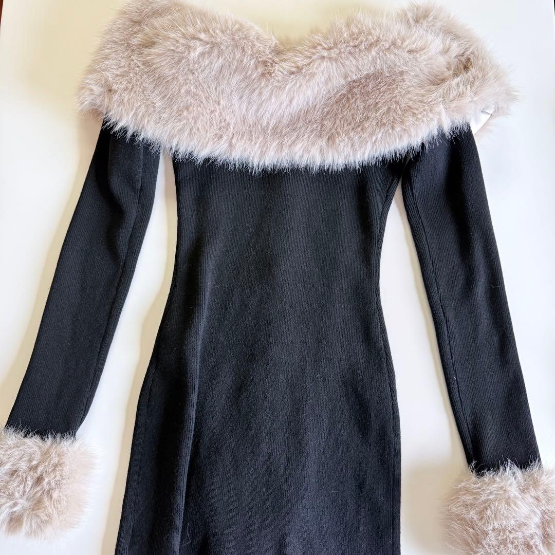 リップサービス ファーオフショルボタンニットワンピース ブラック S