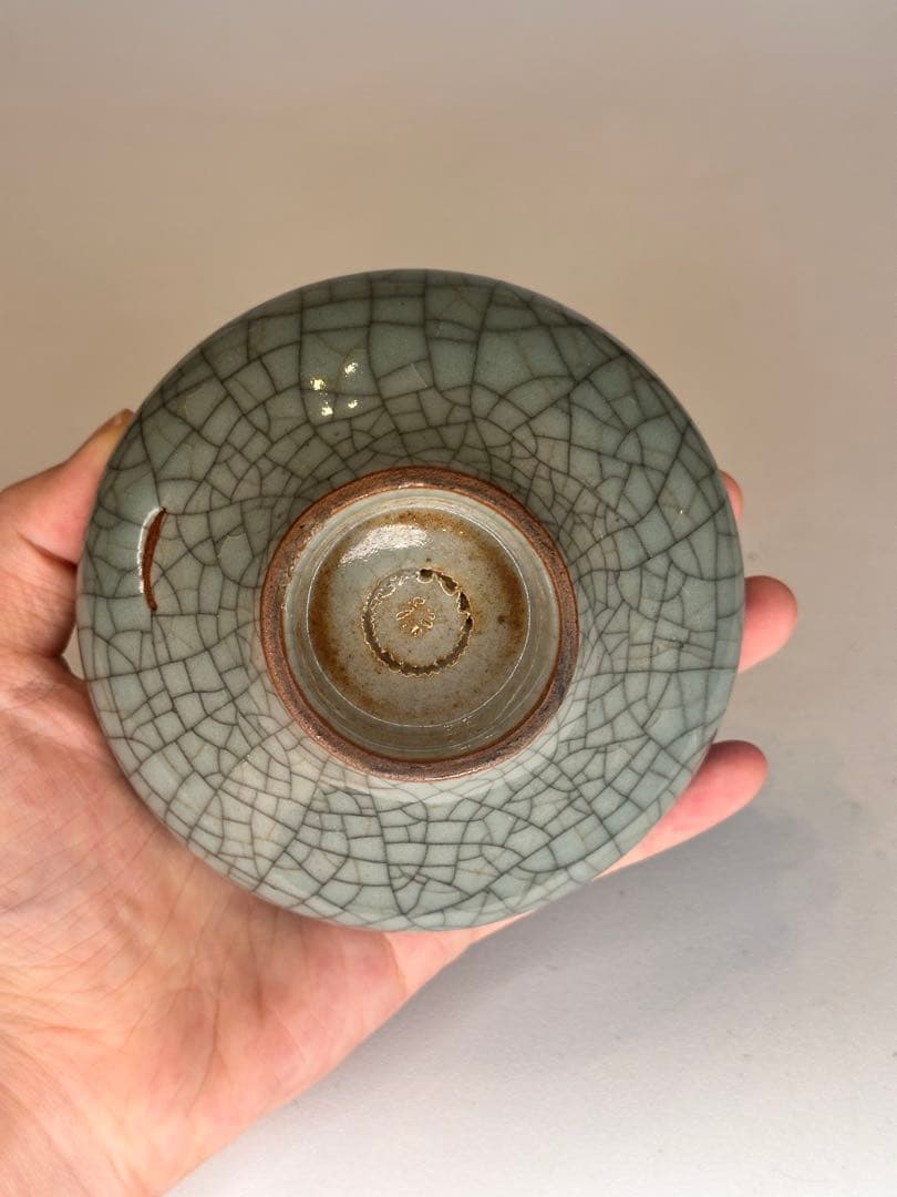 中国 清代 哥窯 水盂 傷あり 古陶磁 骨董品