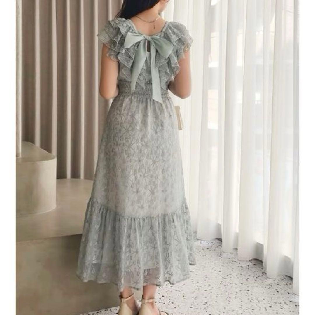 dazzlin バックリボンレースノースリワンピース　グリーン　S