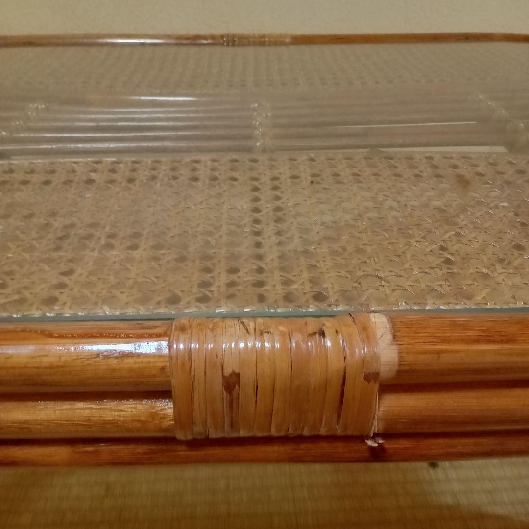 籐 ラタン ガラス天板 ローテーブル 座卓 レトロ モダン 和室 洋室 センター