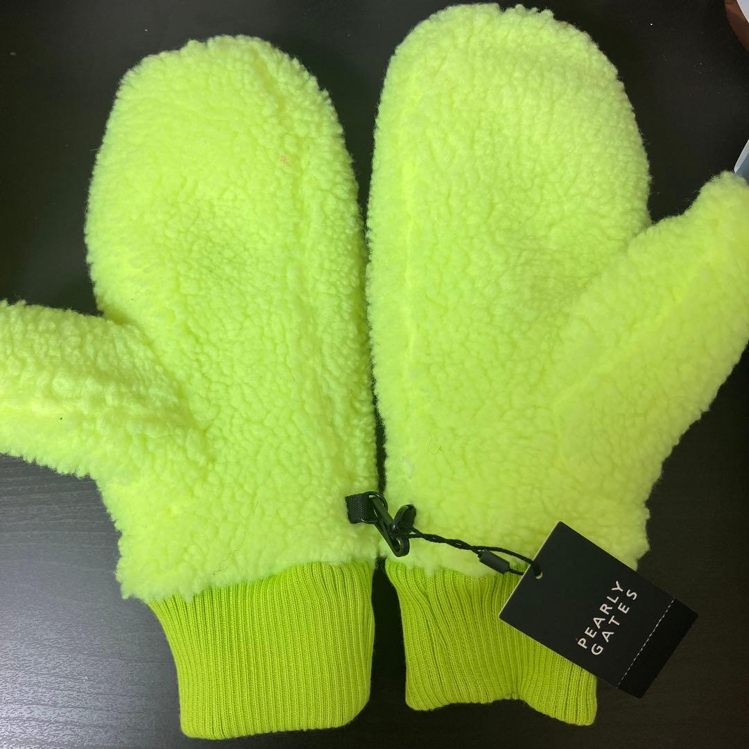 新品　PEARLY GATES ボアフリースミトングローブ　ネオンイエロー