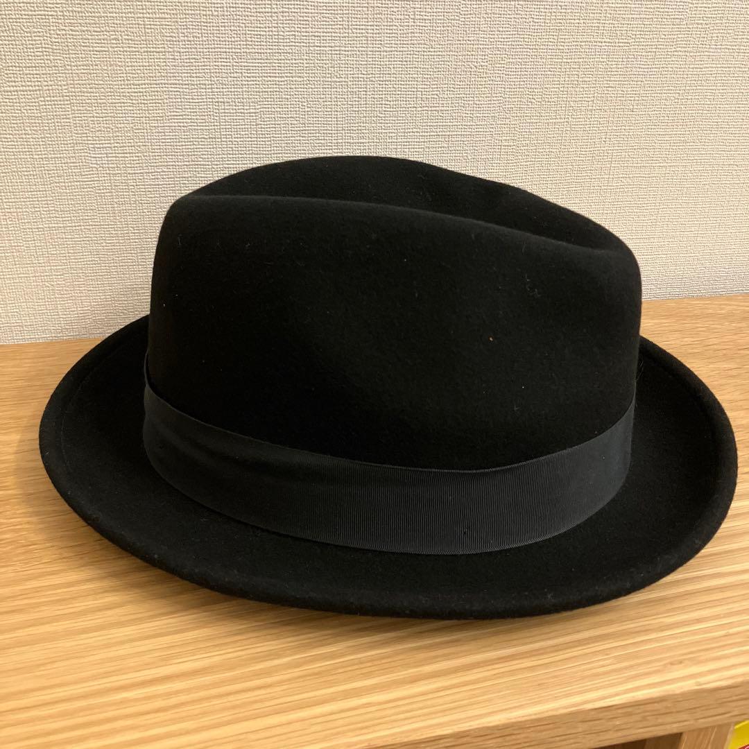 【美品】Bailey／ベイリーTINO中折れ帽・羽付き　 L　ブラック