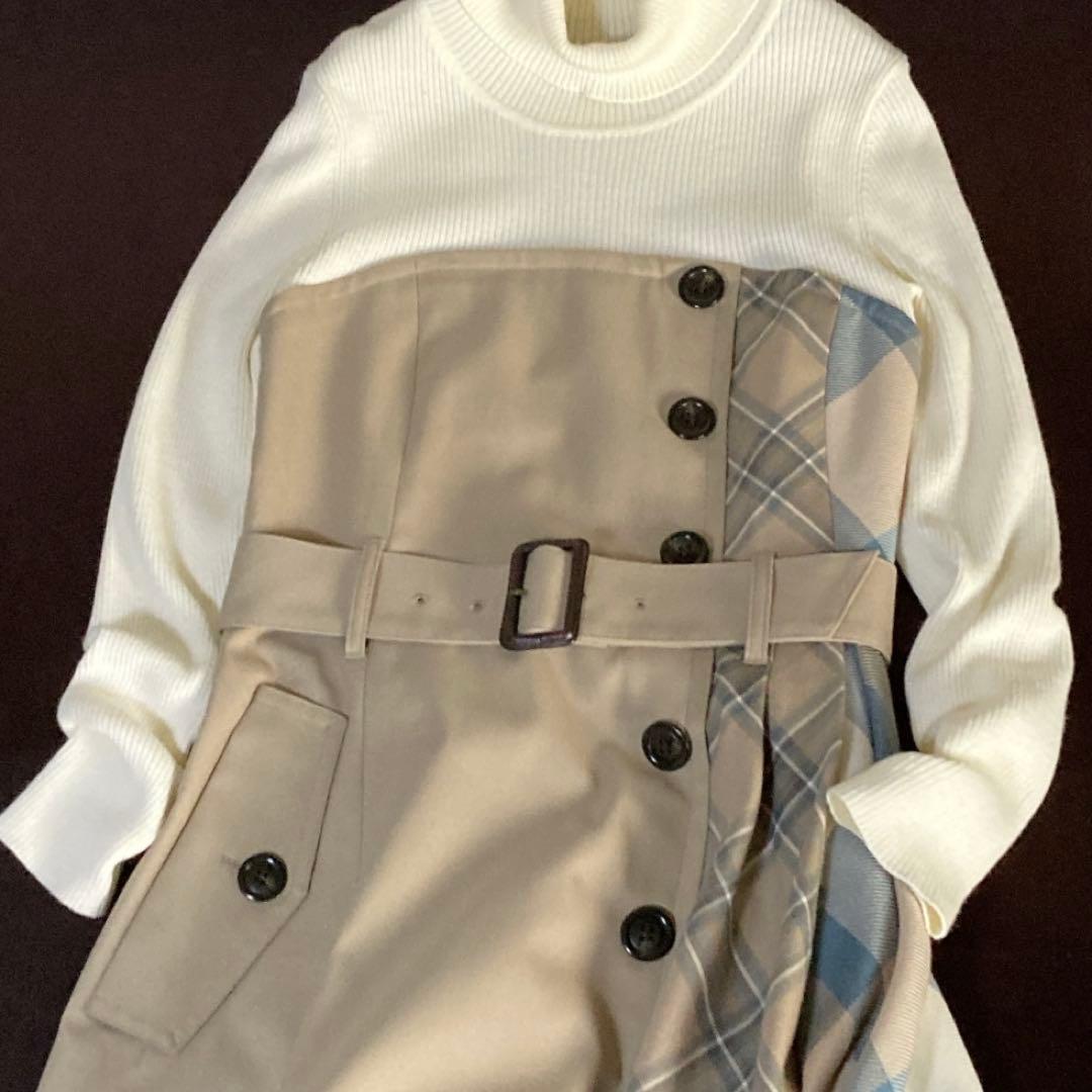 極美品 ブルーレーベルクレストブリッジ ドッキングワンピース 36 チェック切替