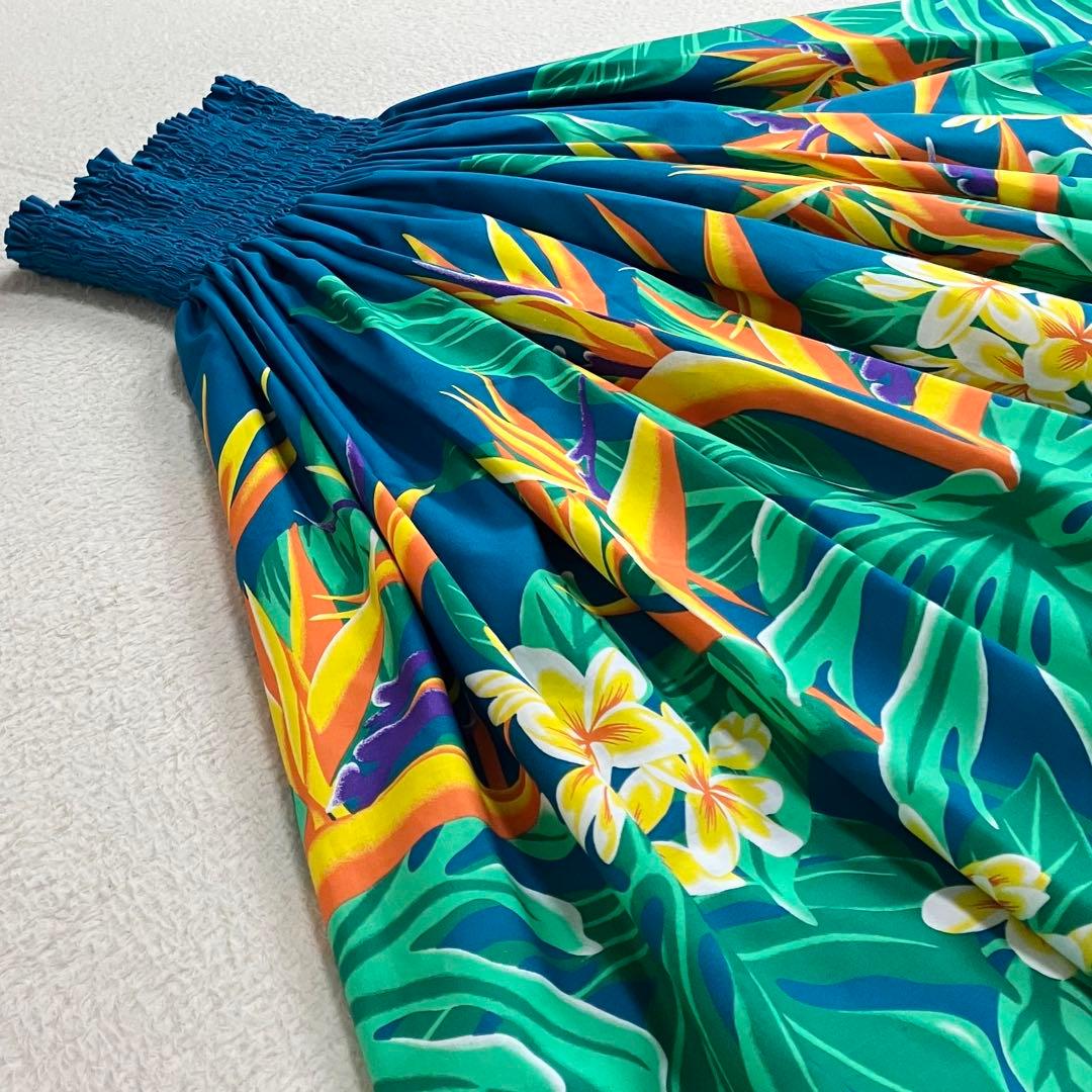 ハレクーアイレア　パウスカート　花柄　ボタニカル　ターコイズブルー　日本製