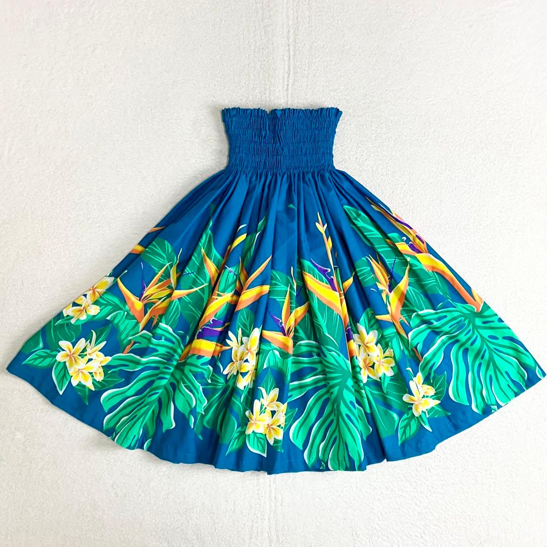 ハレクーアイレア　パウスカート　花柄　ボタニカル　ターコイズブルー　日本製