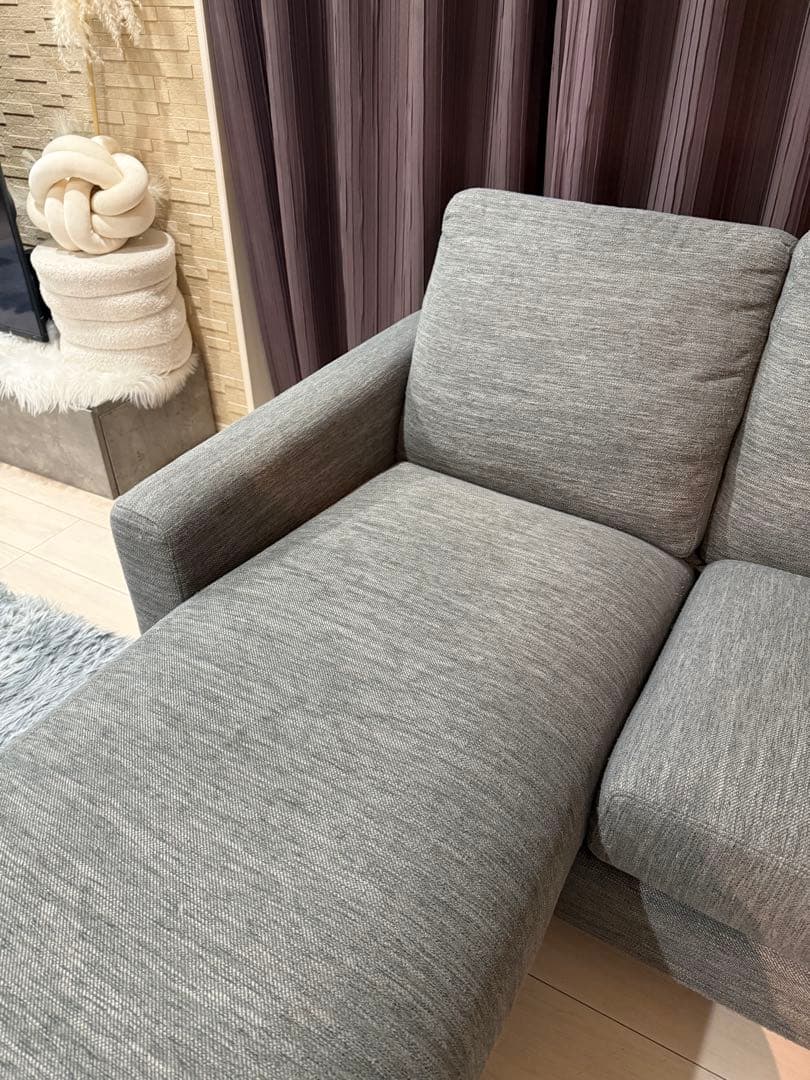 【引き取り限定】ニトリ カウチソファ グレー 3人掛け オットマン L字