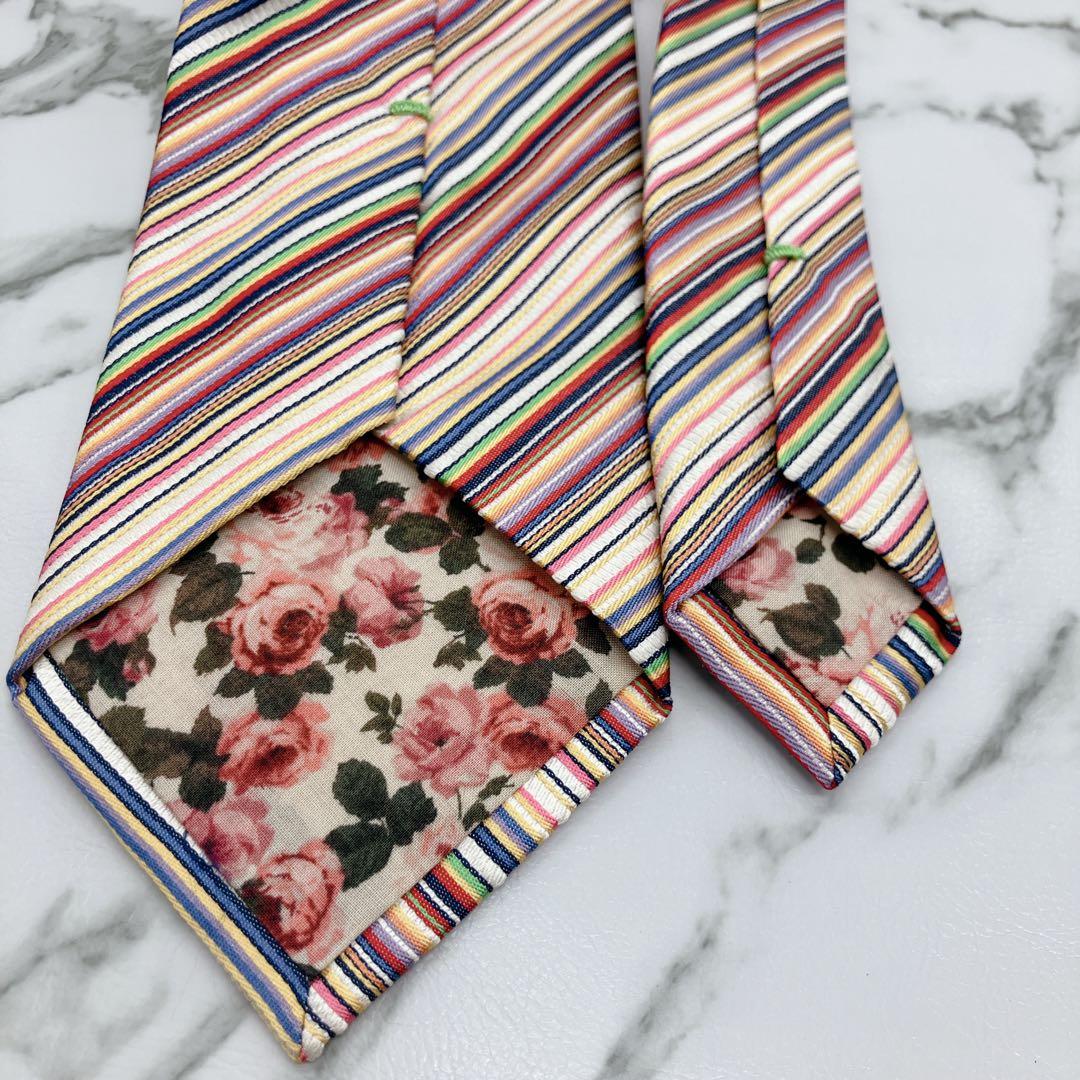 極美品 ポールスミス ネクタイ マルチカラーストライプ 花柄