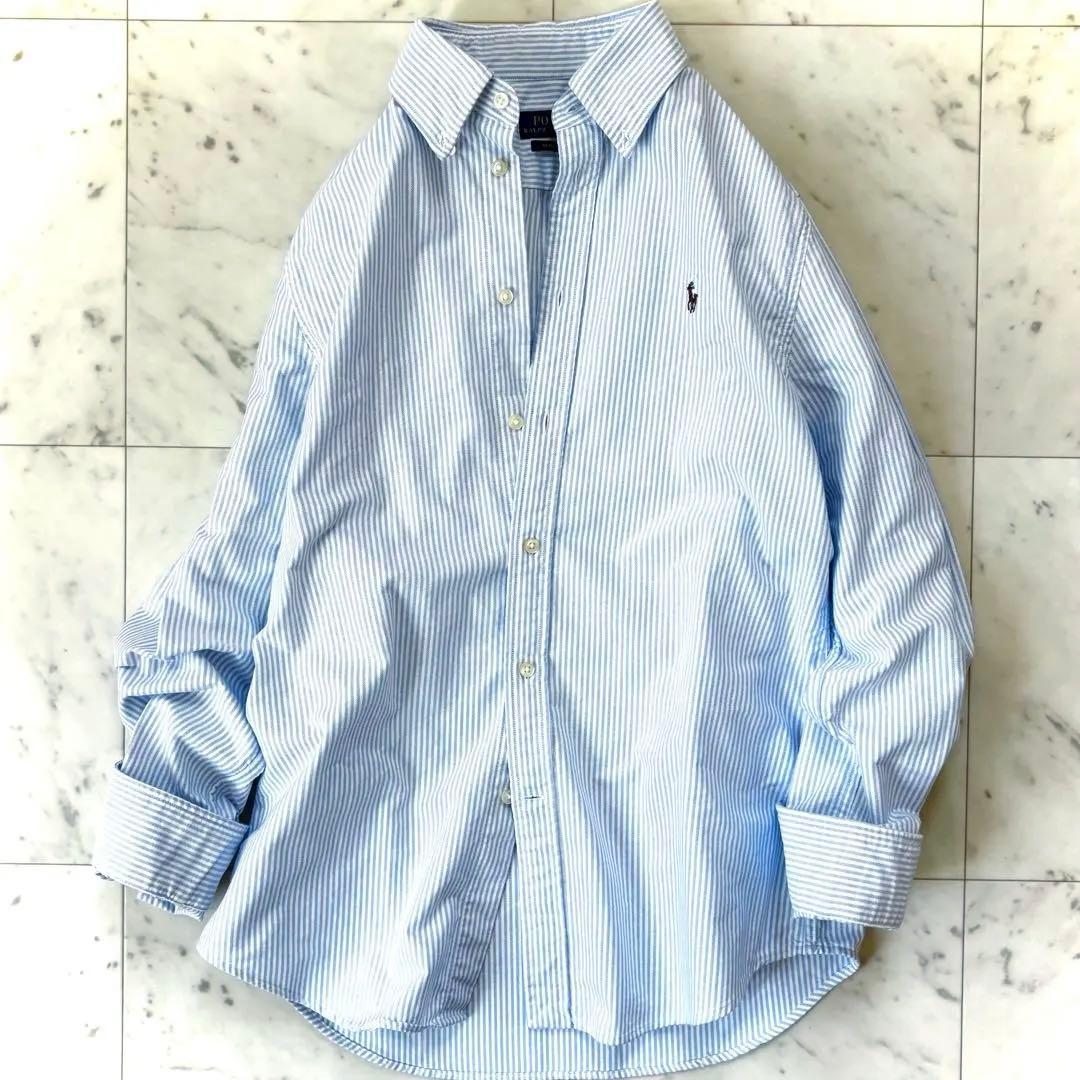 極美品　ポロラルフローレン　コットン　オックスフォードストライプシャツ　刺繍