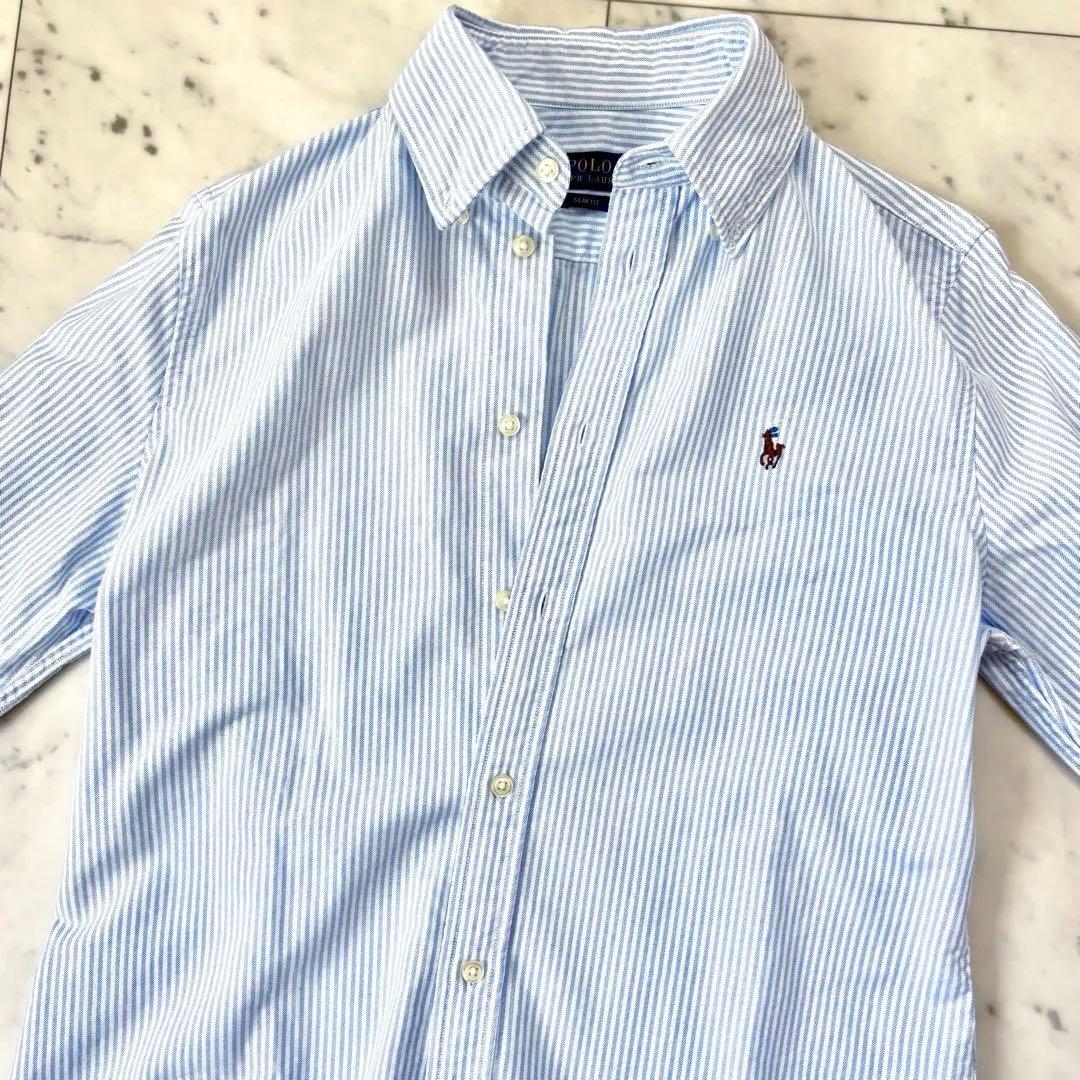 極美品　ポロラルフローレン　コットン　オックスフォードストライプシャツ　刺繍