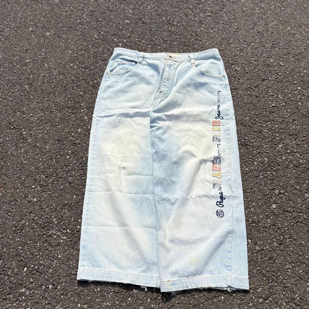 90s Pepe JEANS 極太 デニム Bboy jnco B系 刺繍
