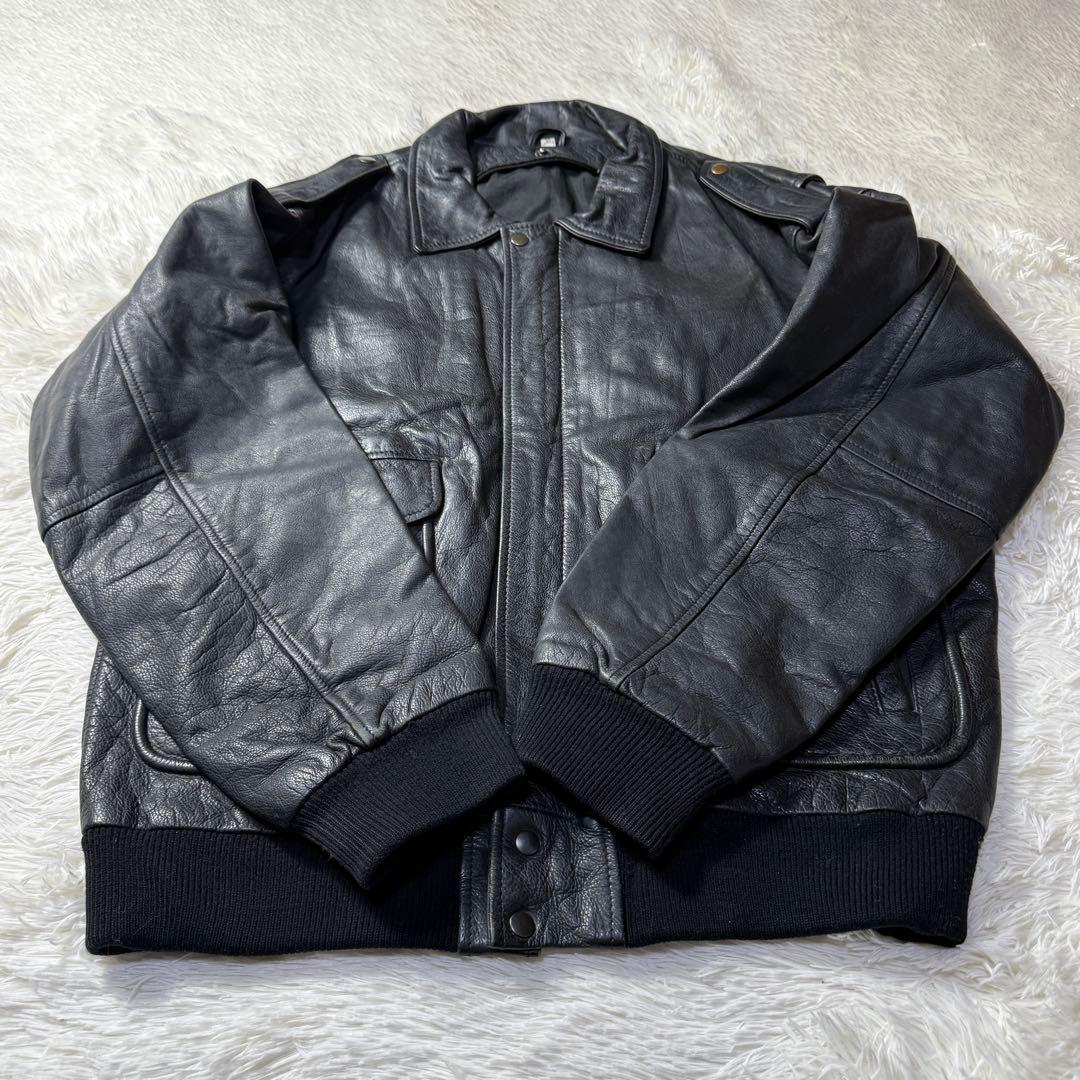 【ユーロ】90s A-2 ブラックレザー フライトジャケット XL 本革