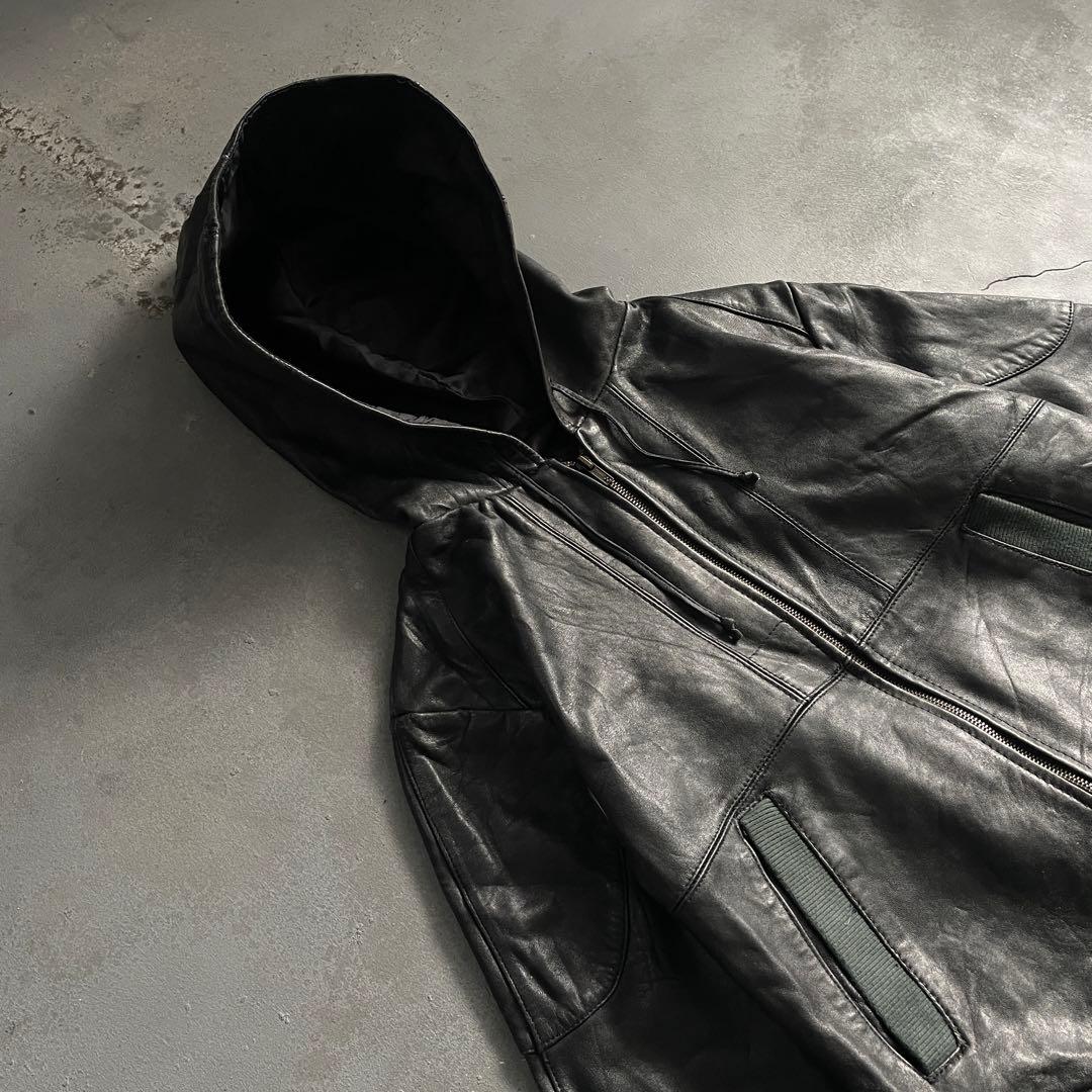 ジャケット・アウター Vintage MIT leather ribbed hooded jacket