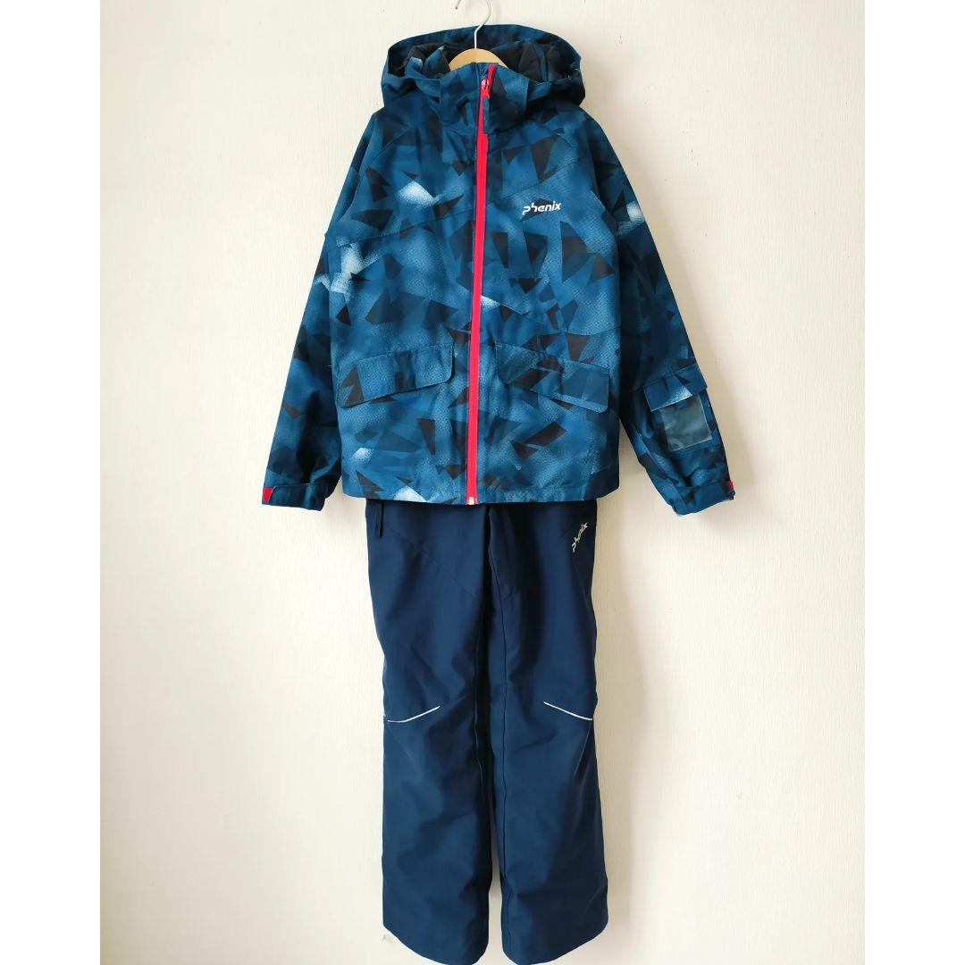 極美品 PHENIX ジュニアスキーウェア 男の子 上下150　ネイビー 幾何学