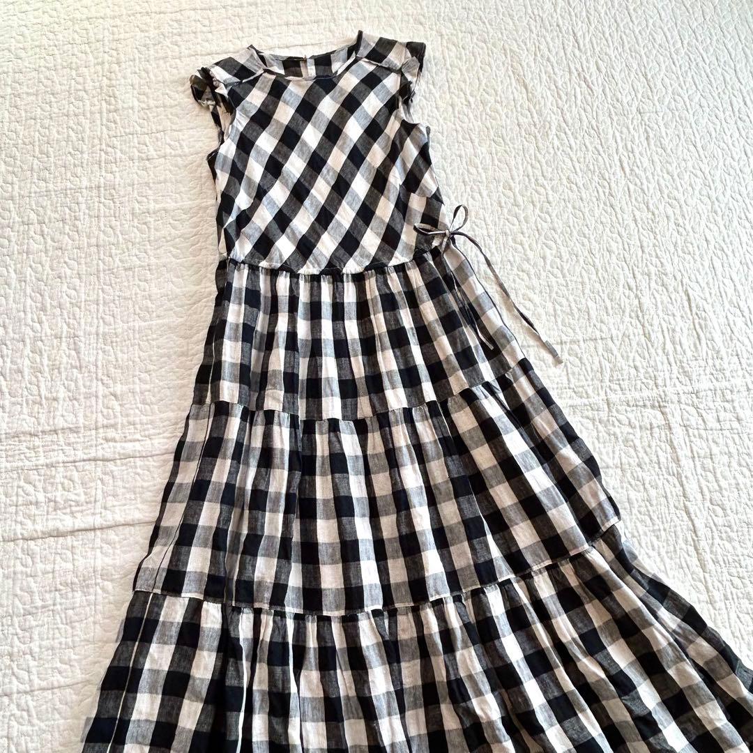 フランシュリッペ リネン100 ギンガムチェック ティアード ワンピース M