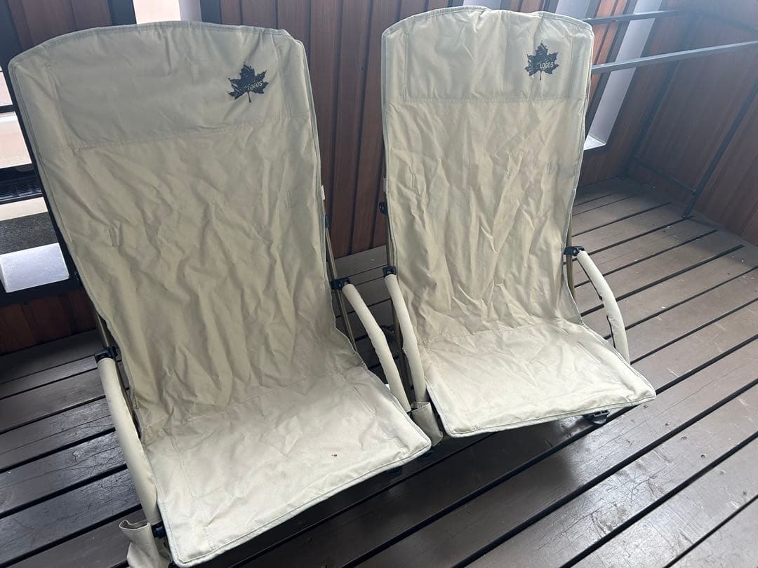 ロゴス焚き火チェアベージュ2脚セットチェアカバー付き