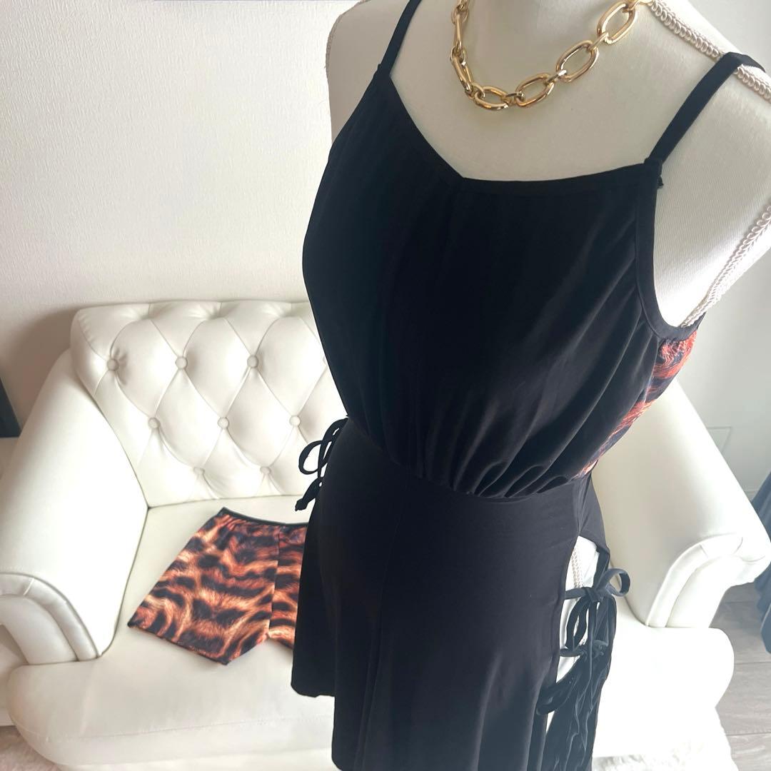 社交ダンス　可愛すぎるレオパードラテンワンピース　サイドリボン　インパン付き　M