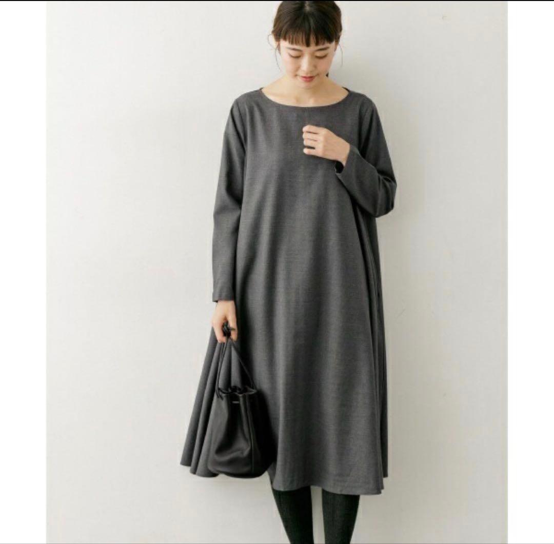 極美品♪kagure◆かぐれ◆ウールフレアワンピース　　長袖　ネイビー　Aライン