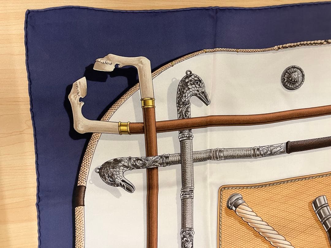 エルメス　杖デザイン シルクスカーフ 約90cm