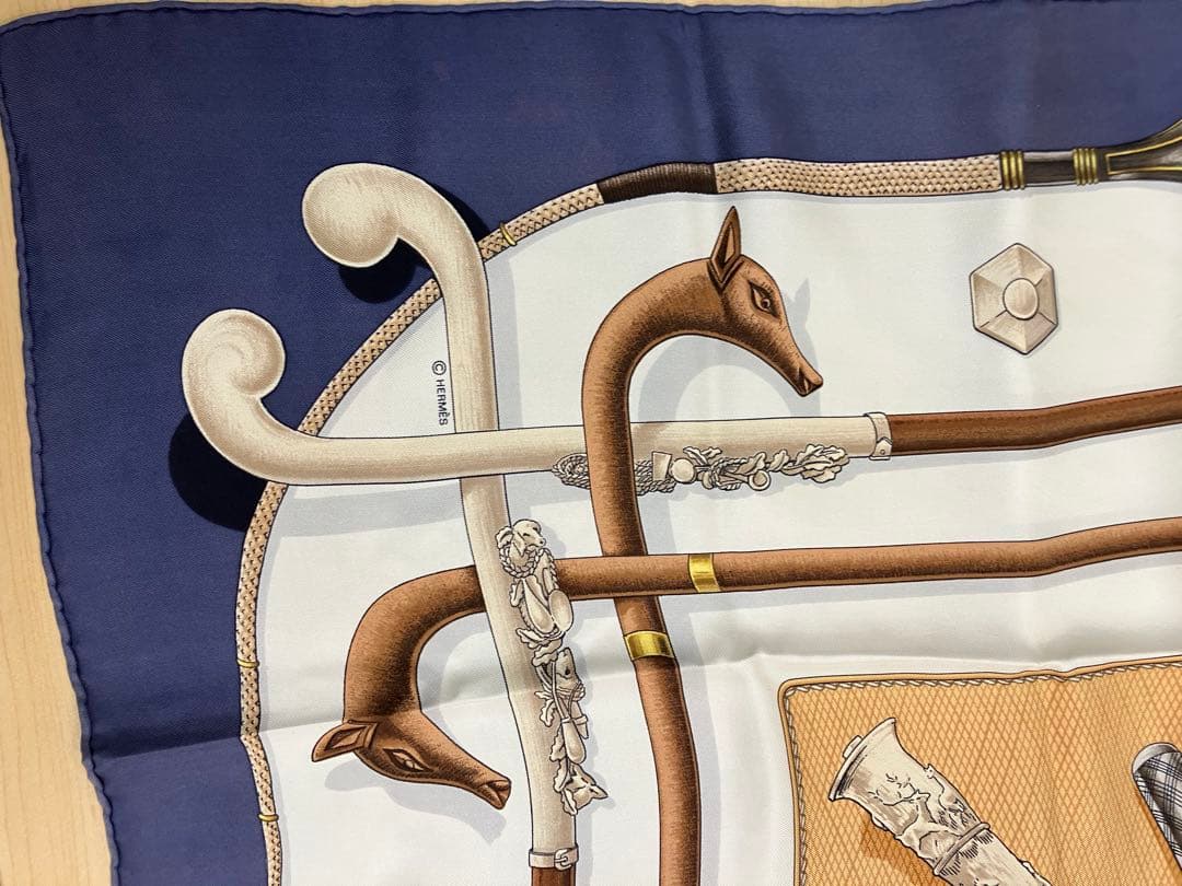 エルメス　杖デザイン シルクスカーフ 約90cm