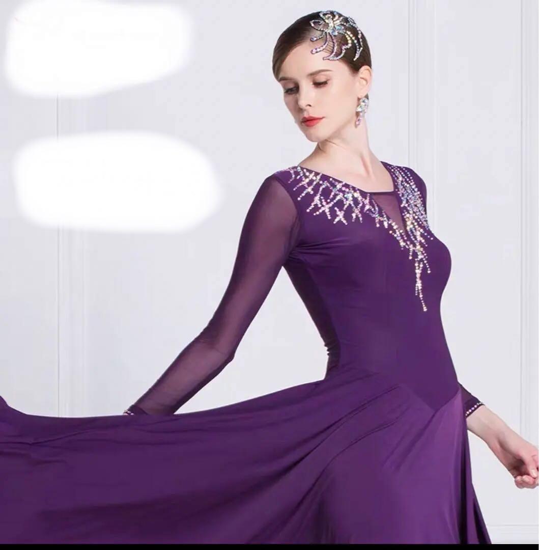 社交ダンス　紫色モダンダンスドレス
