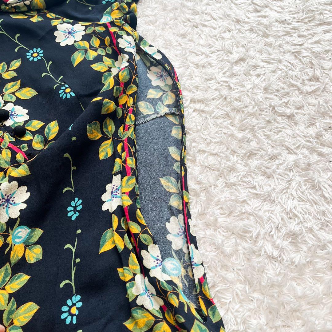 エトロ ボタニカル ロングワンピース くるみボタン 花柄 ネイビー 40