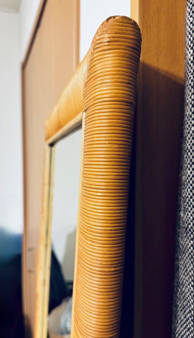 廃盤・希少 【無印良品】 ヴィンテージ ラタンミラー 158×54