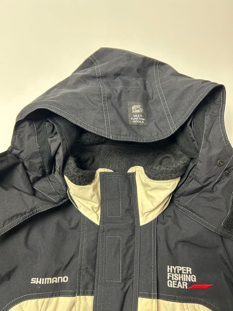 SIMANO フィッシングジャケット　ブラック/アイボリー　フード付き　XL