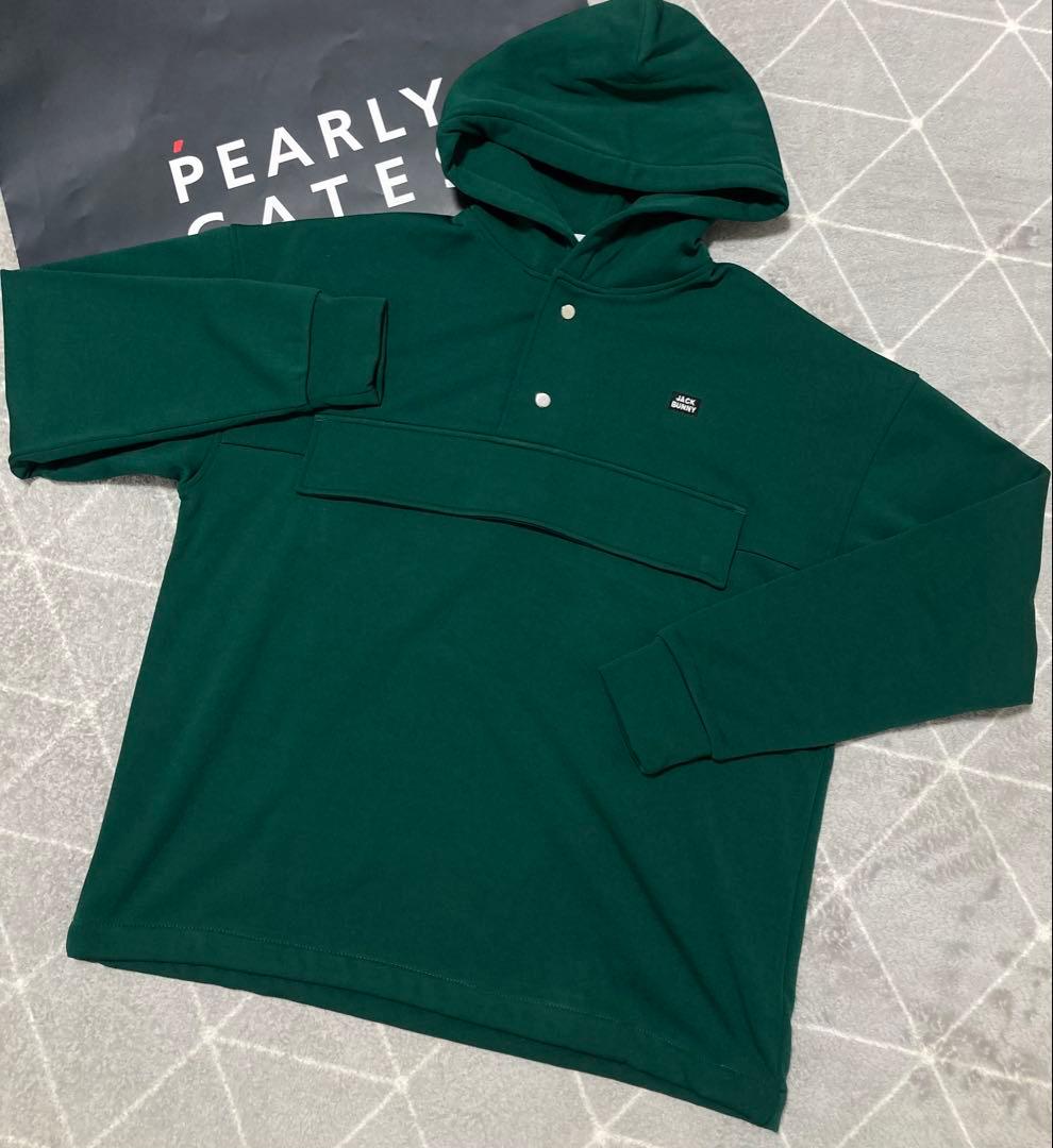 新品 パーリーゲイツ ジャックバニー ソフトタッチ 裏起毛パーカー(4)M/緑