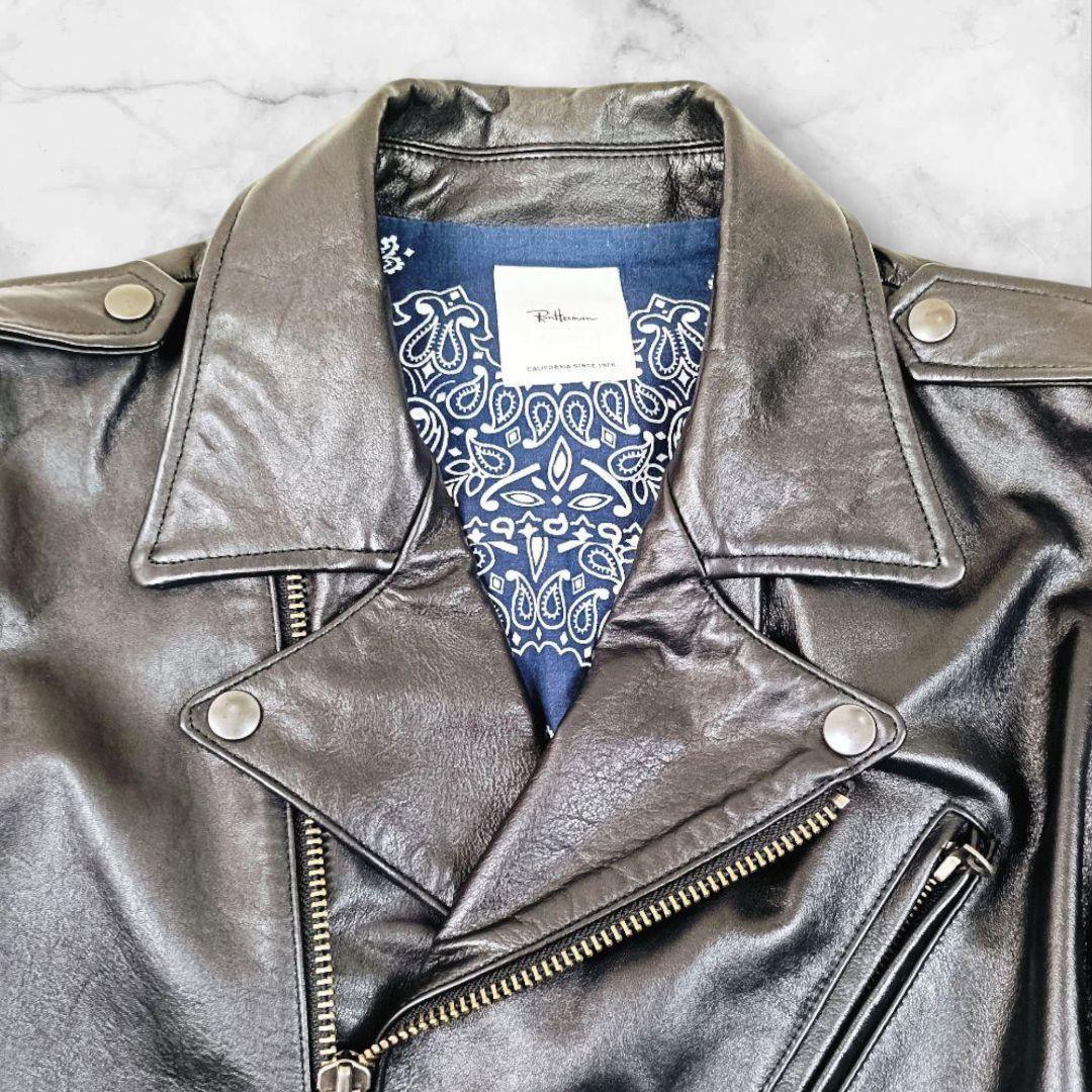 ロンハーマン ダブルライダースジャケット 牛革 ペイズリー柄 バンダイ柄 黒 L