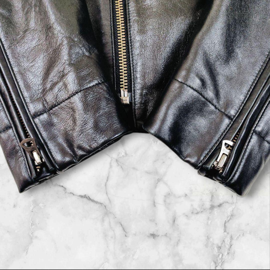 ロンハーマン ダブルライダースジャケット 牛革 ペイズリー柄 バンダイ柄 黒 L