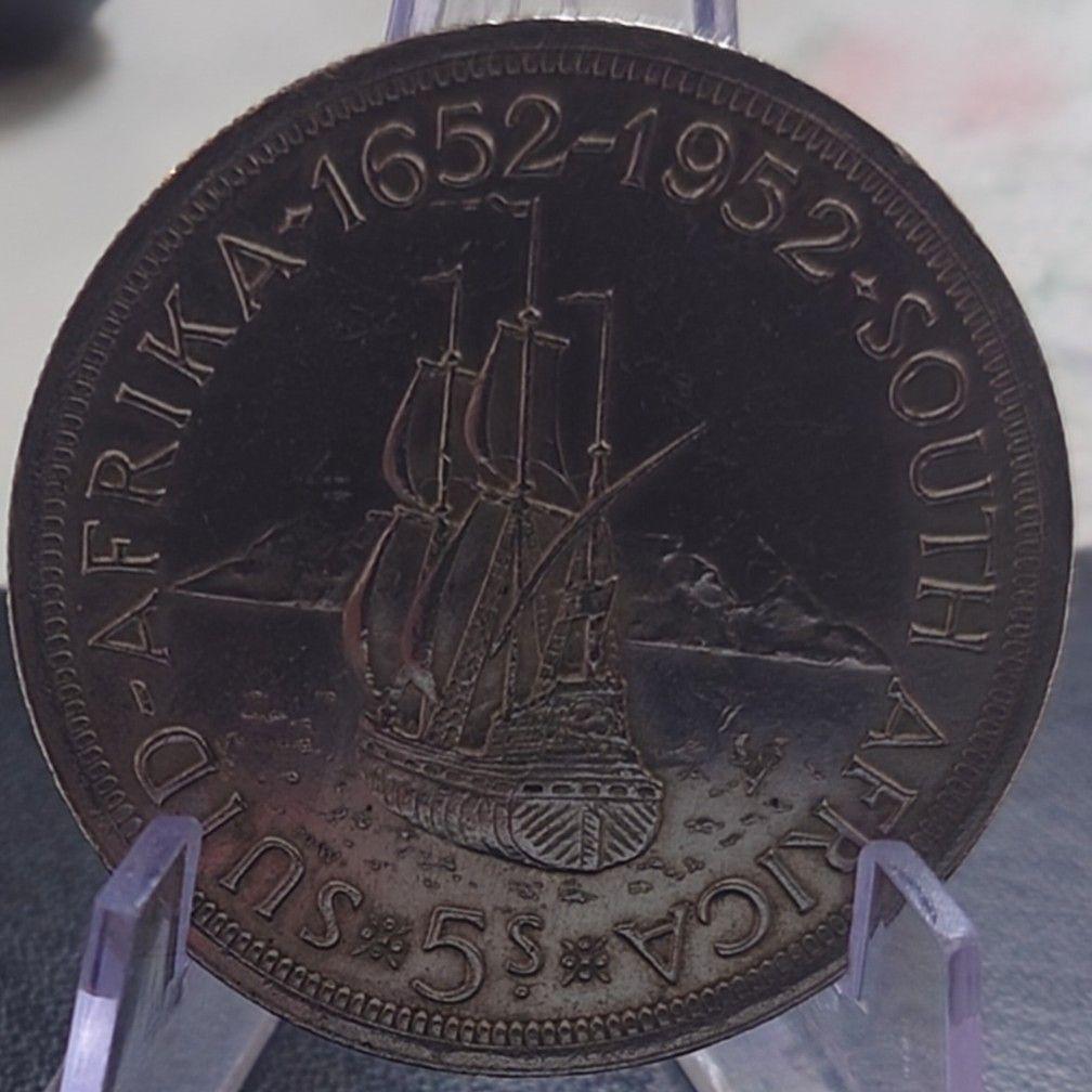 1952年 英領南アフリカ銀貨5シリング ケープタウン発見300周年記念銀貨