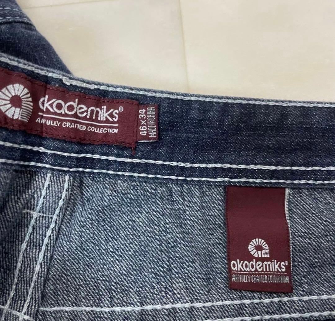 アカデミクス 極太 オーバーサイズ デニムパンツ バギーパンツ B系 濃紺