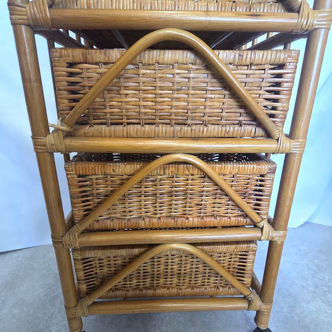 ラタンチェスト 5段 引き出し箪笥 古家具 ビンテージヴィンテージ　キャスター付