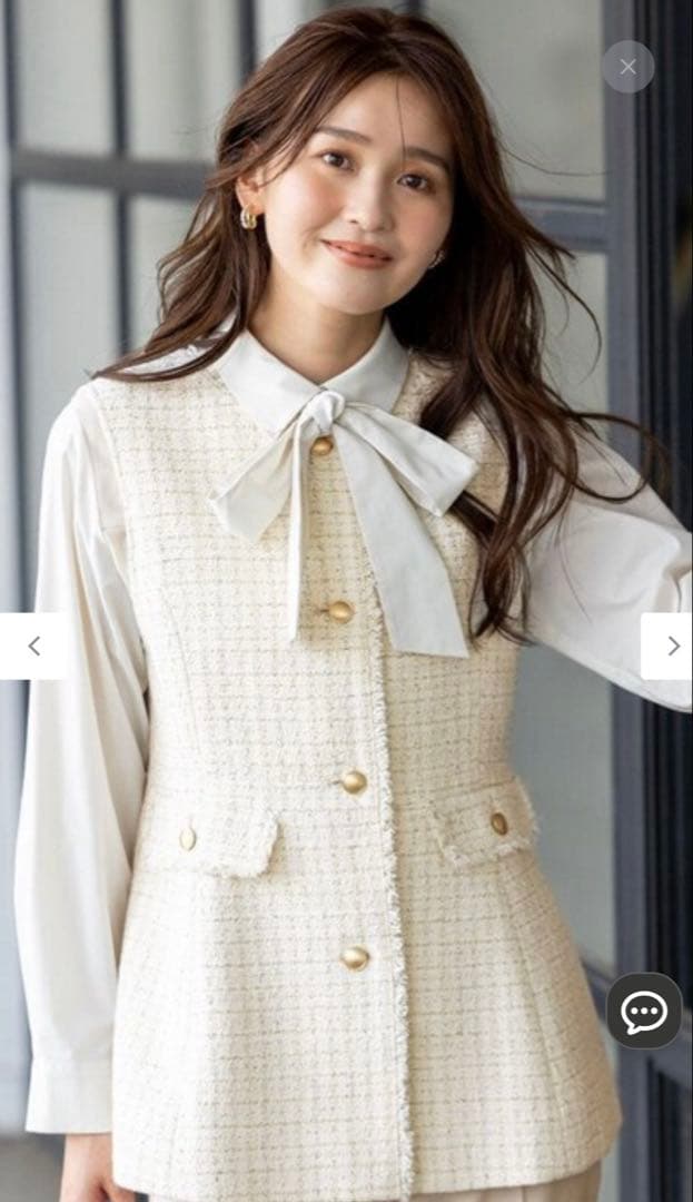 【タグ付き】ツイード　ペプラム ジレ　エニィスィスany SiS ホワイト　M