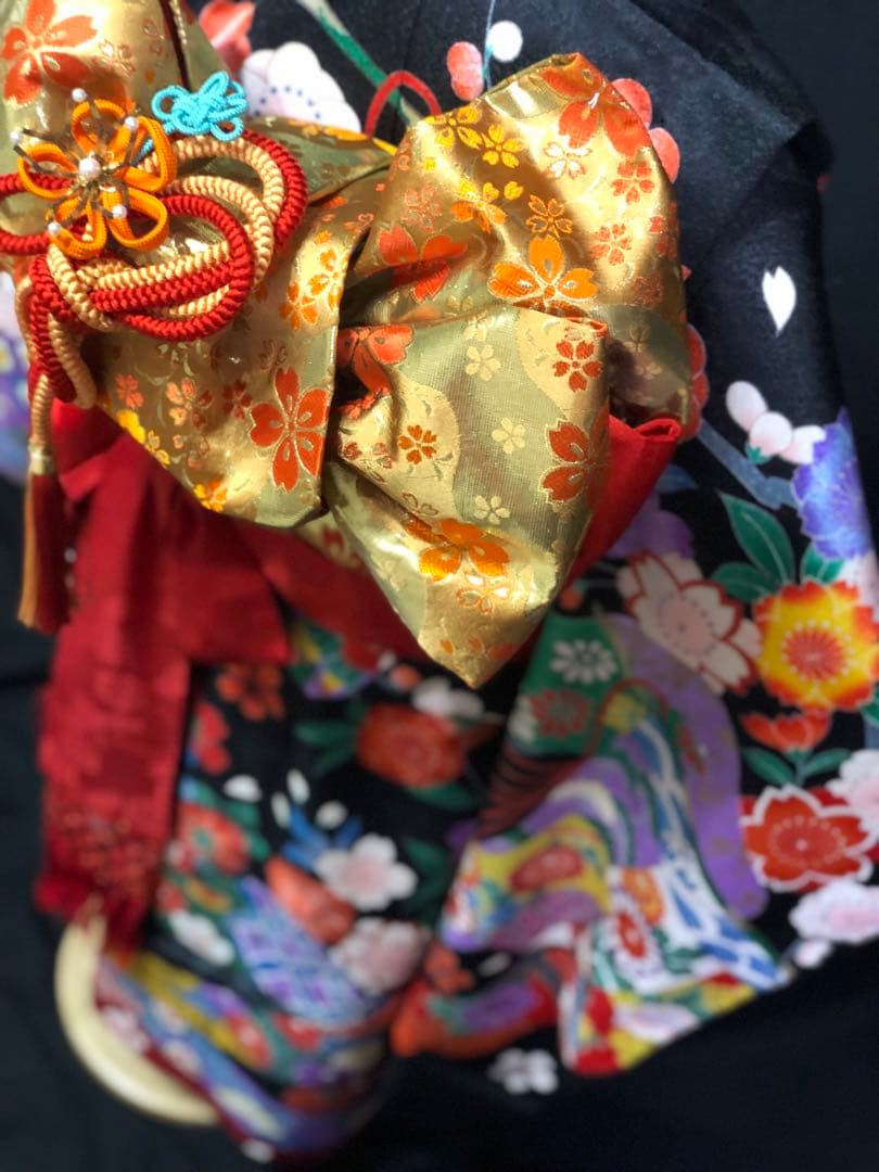 七五三　7歳　熨斗　黒　四つ身　着物　作り帯　セット　女の子　753 七歳