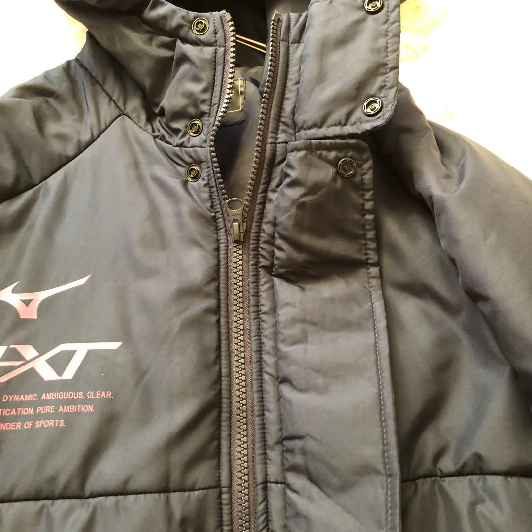 未使用級✨ミズノ【XL】N-XTロングベンチコート　ロゴプリント フードネイビー