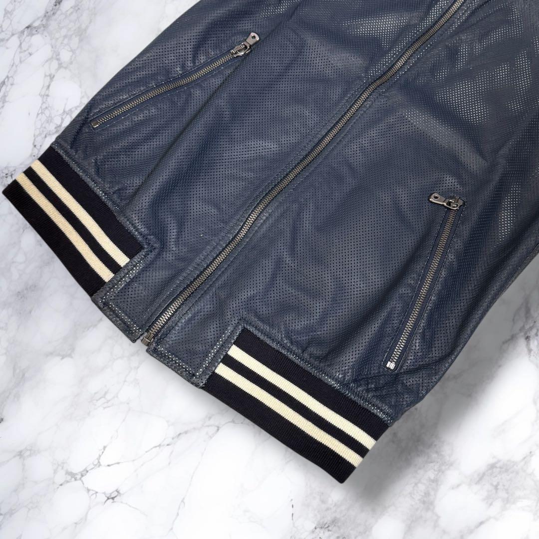 美品 ドルチェ&ガッバーナ ラムレザー パンチング レザータグ レザージャケット