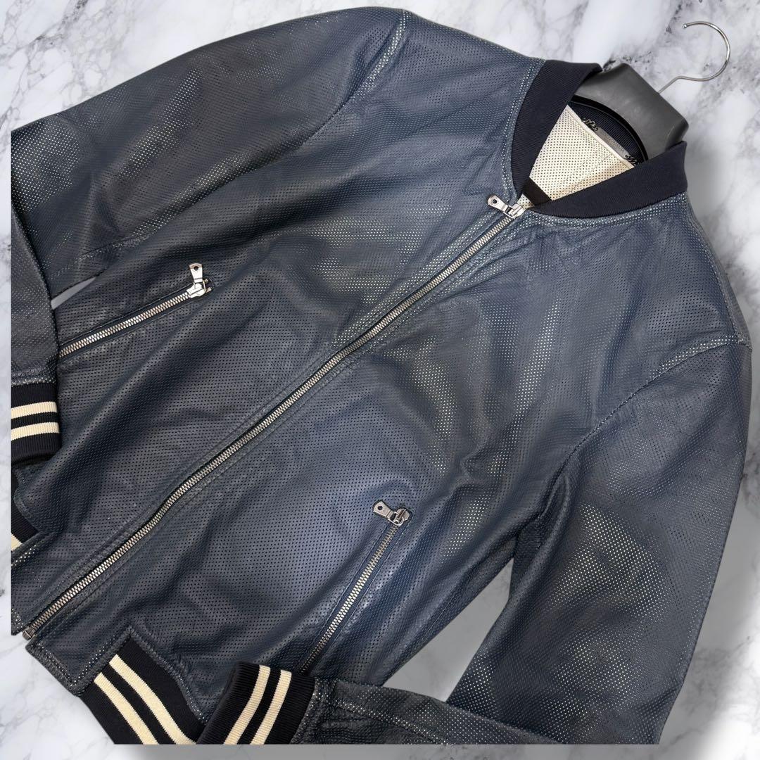 美品 ドルチェ&ガッバーナ ラムレザー パンチング レザータグ レザージャケット