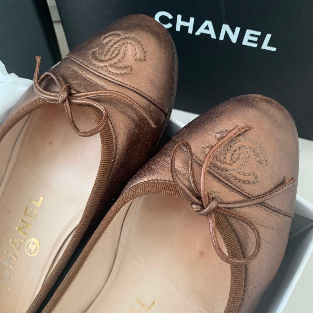 シャネル　バレリーナ　35 ブラウンゴールド