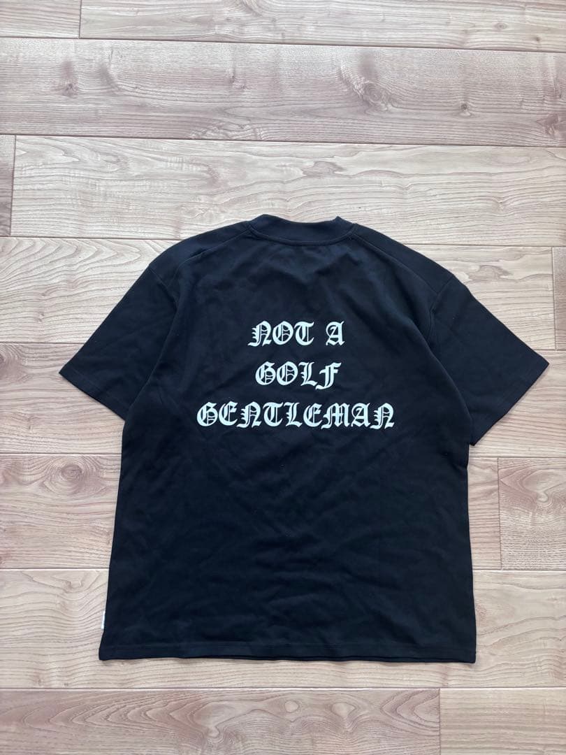 オールドイングリッシュロゴモックネックシャツ　クロ　L