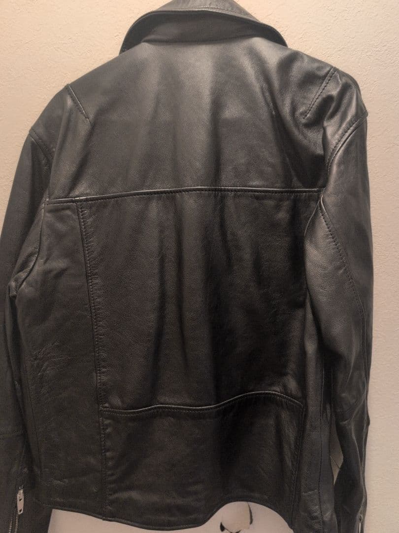 【未使用品】ZARA/ダブルライダースジャケット/L/黒/本革/リアルレザー