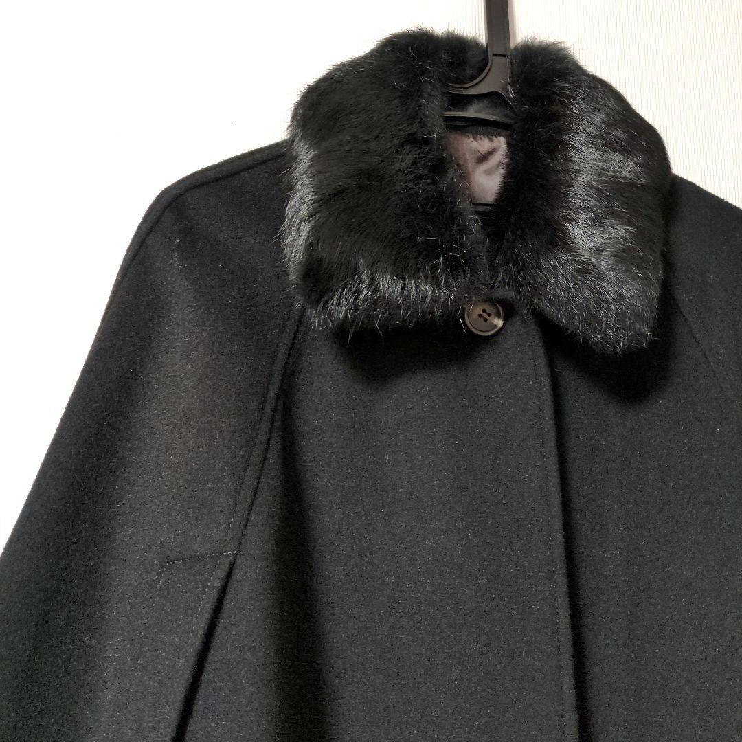 COMME CA ISM ケープコート ウール アンゴラ ポンチョ 黒 アウター