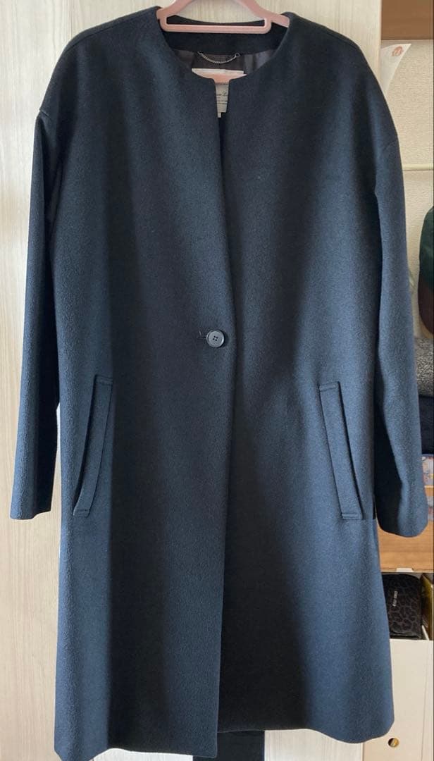 レンママUNTITLED メイユールカシミヤ ノーカラーコート ブラック